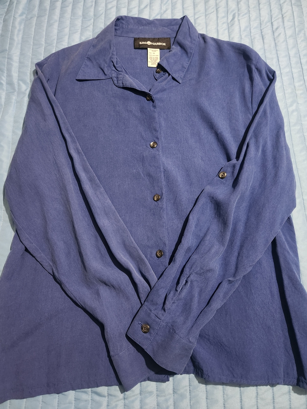 Sag Harbor %100 Silk Classic Button-Up Shirt in Deep Blue